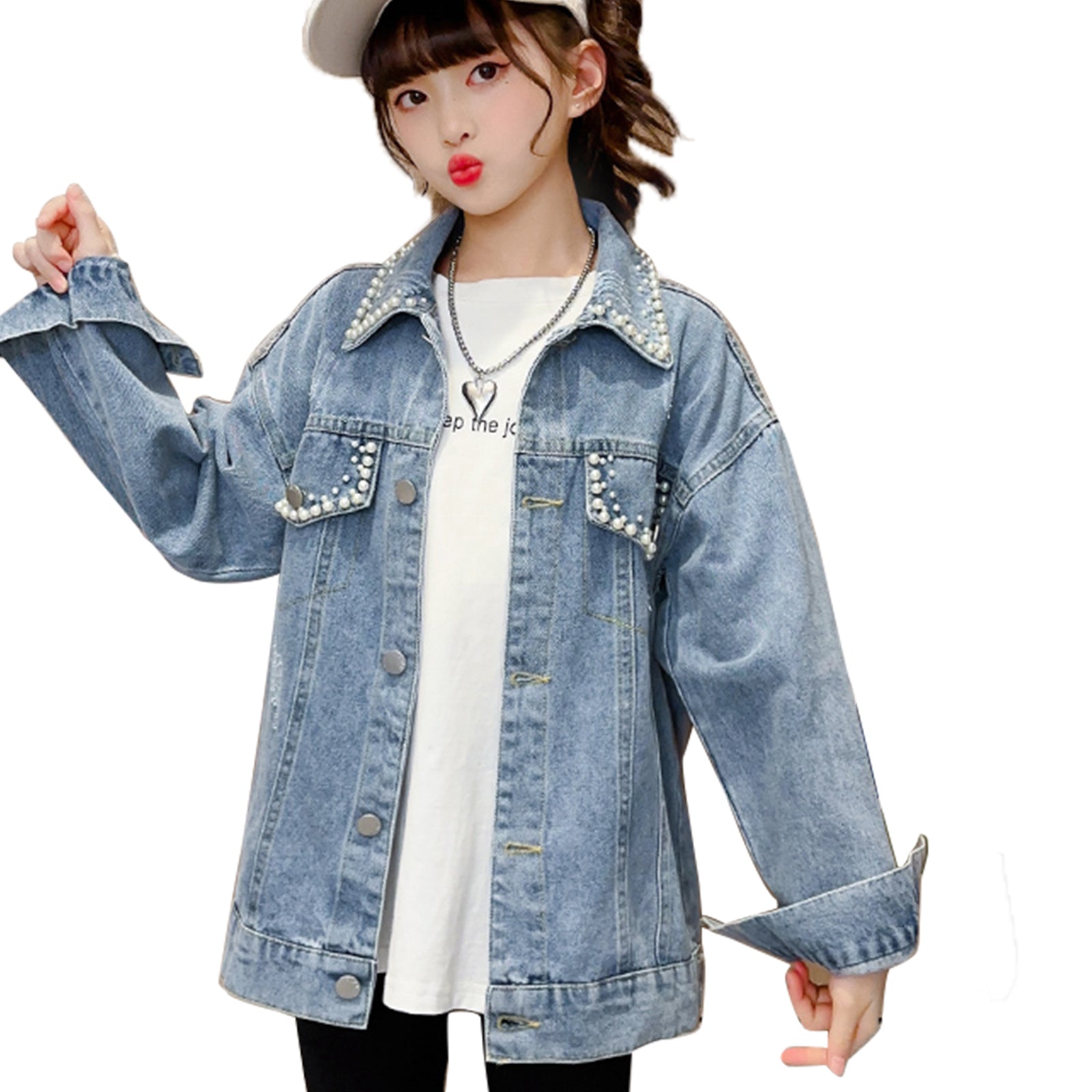 Girls Blue Pearl Denim Jacket