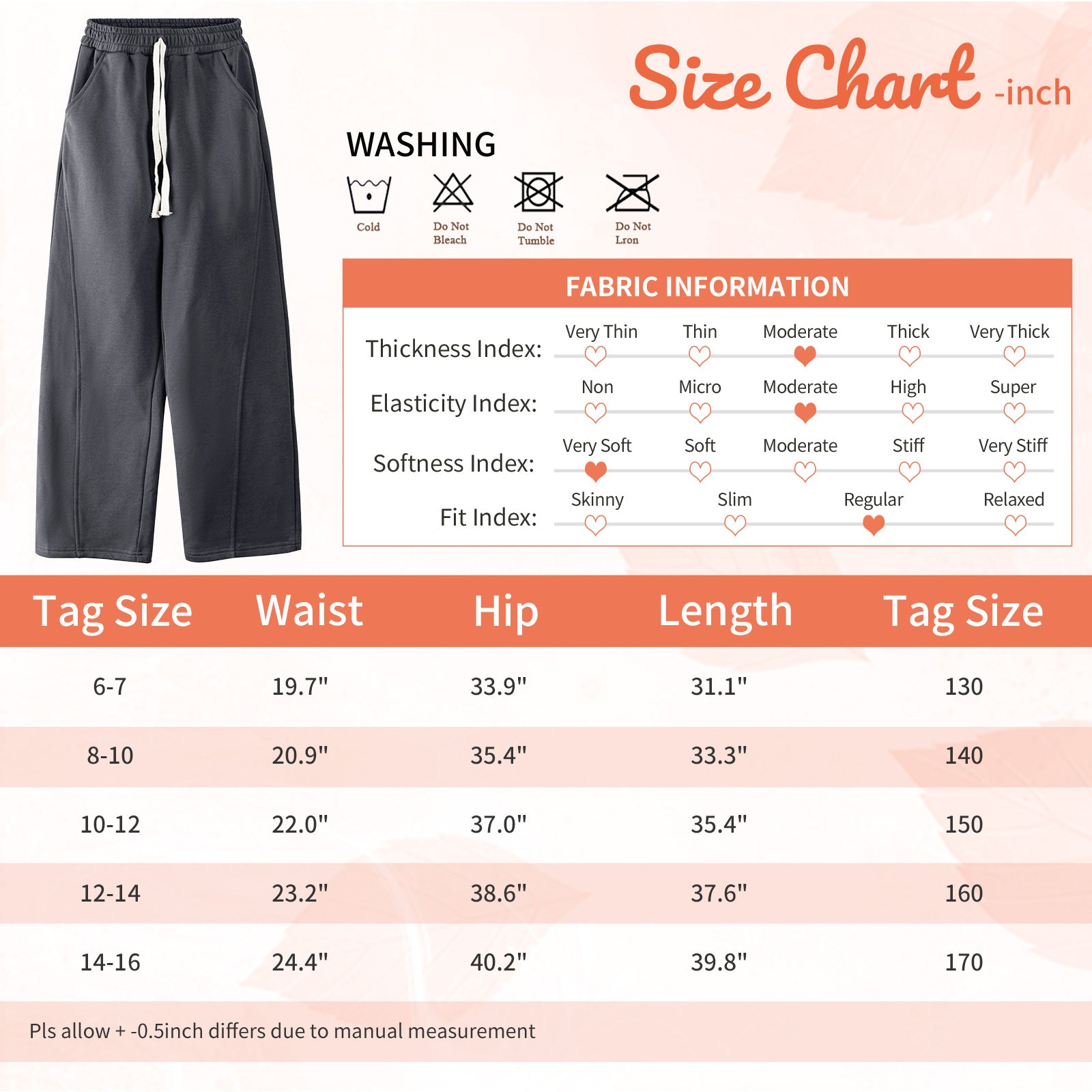 Girls Wide Leg Straight Sweatpants with Pockets