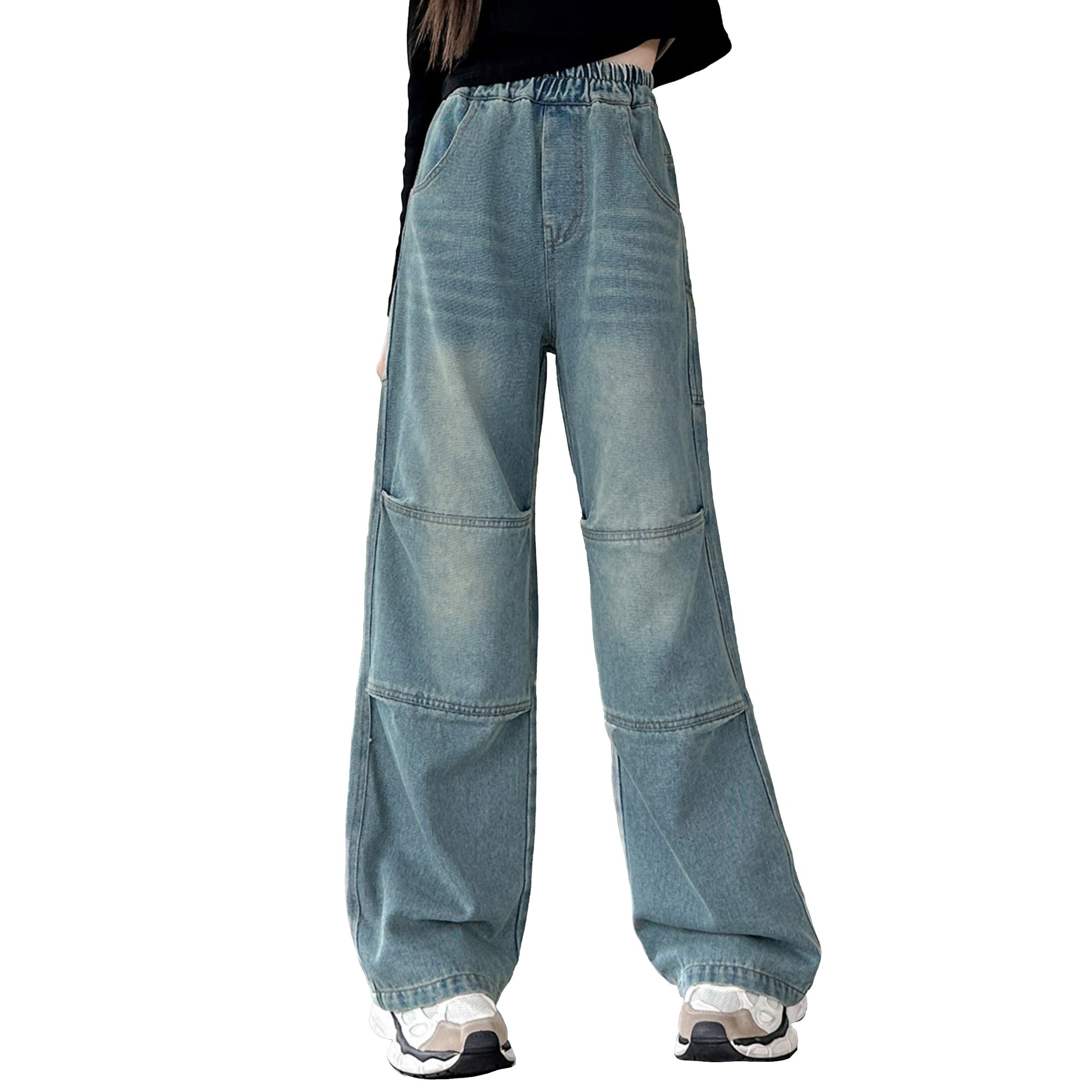 Girls Knee Stitched Wide Leg Jeans