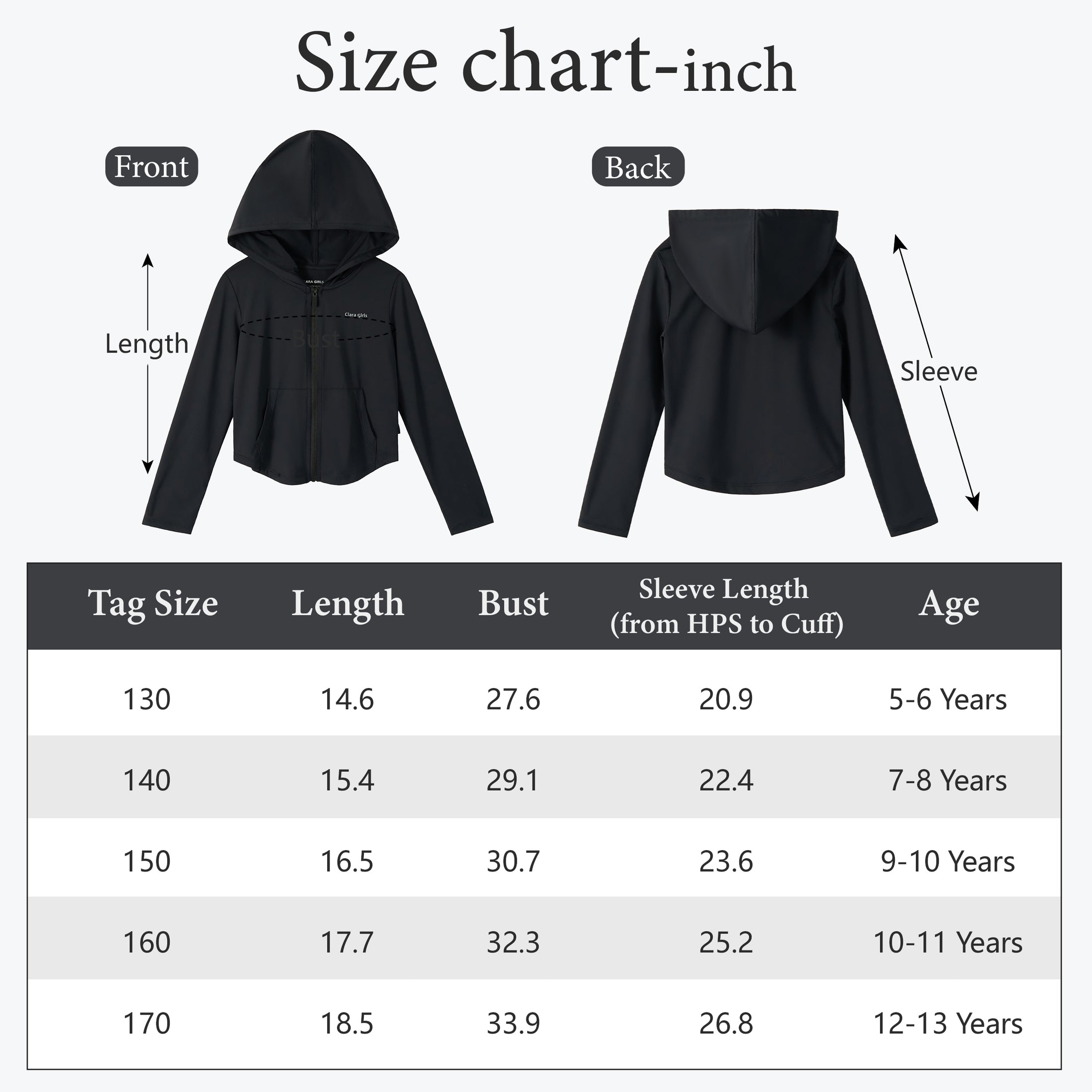 Rolanko Kids Zip Up Sun Hoodie UPF50+ with Thumbholes