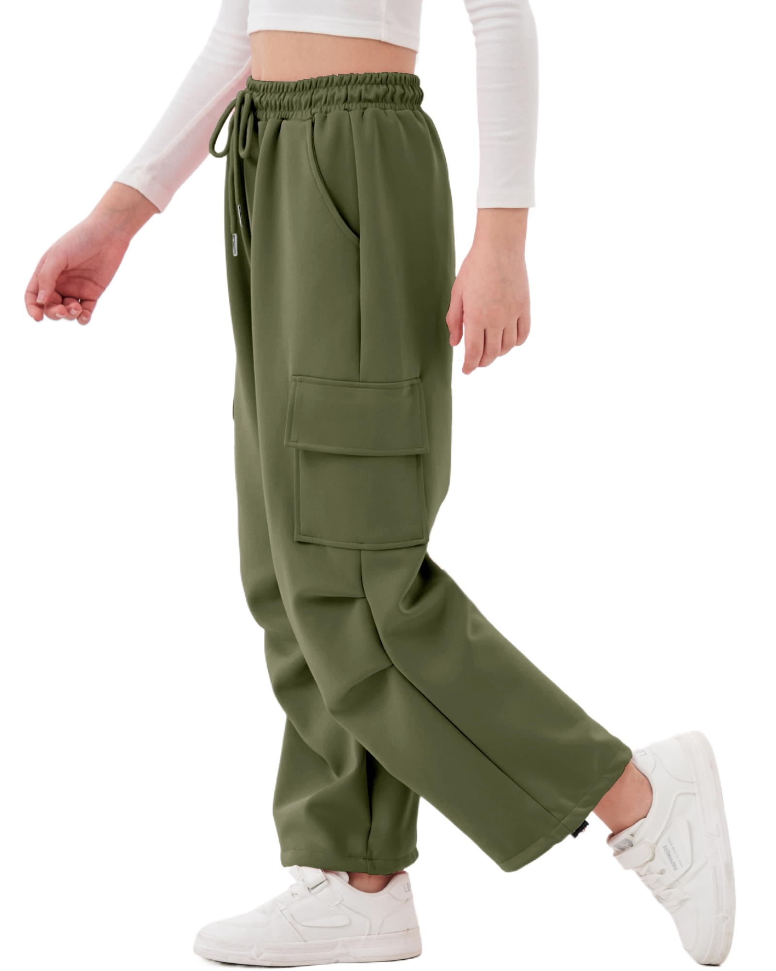 Girls Wide Leg Cargo Sweatpants with Pockets