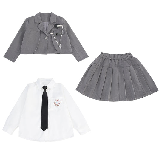 Girls formal tops pleated skirt set