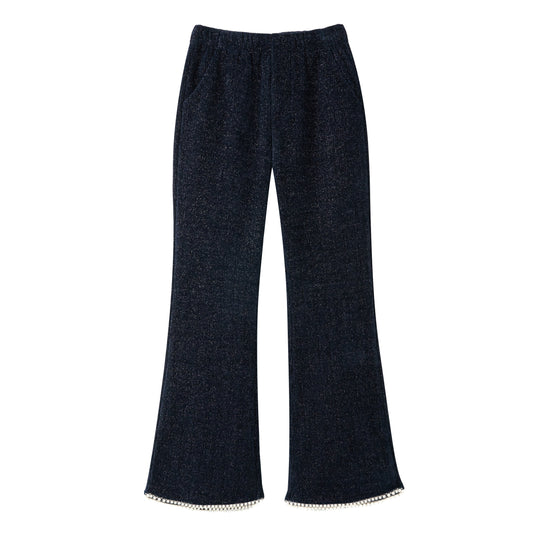 Rolanko Girls Chenille Silver Threaded with Pearls Sparkly Corduroy Flare Trousers