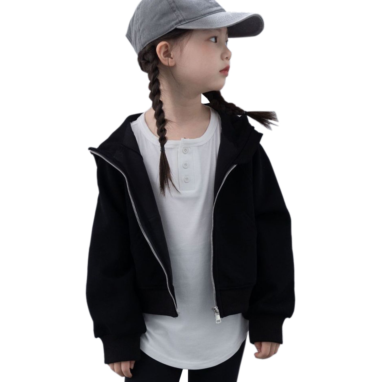 Girls Zip Up Hoodies Cropped with Pocket