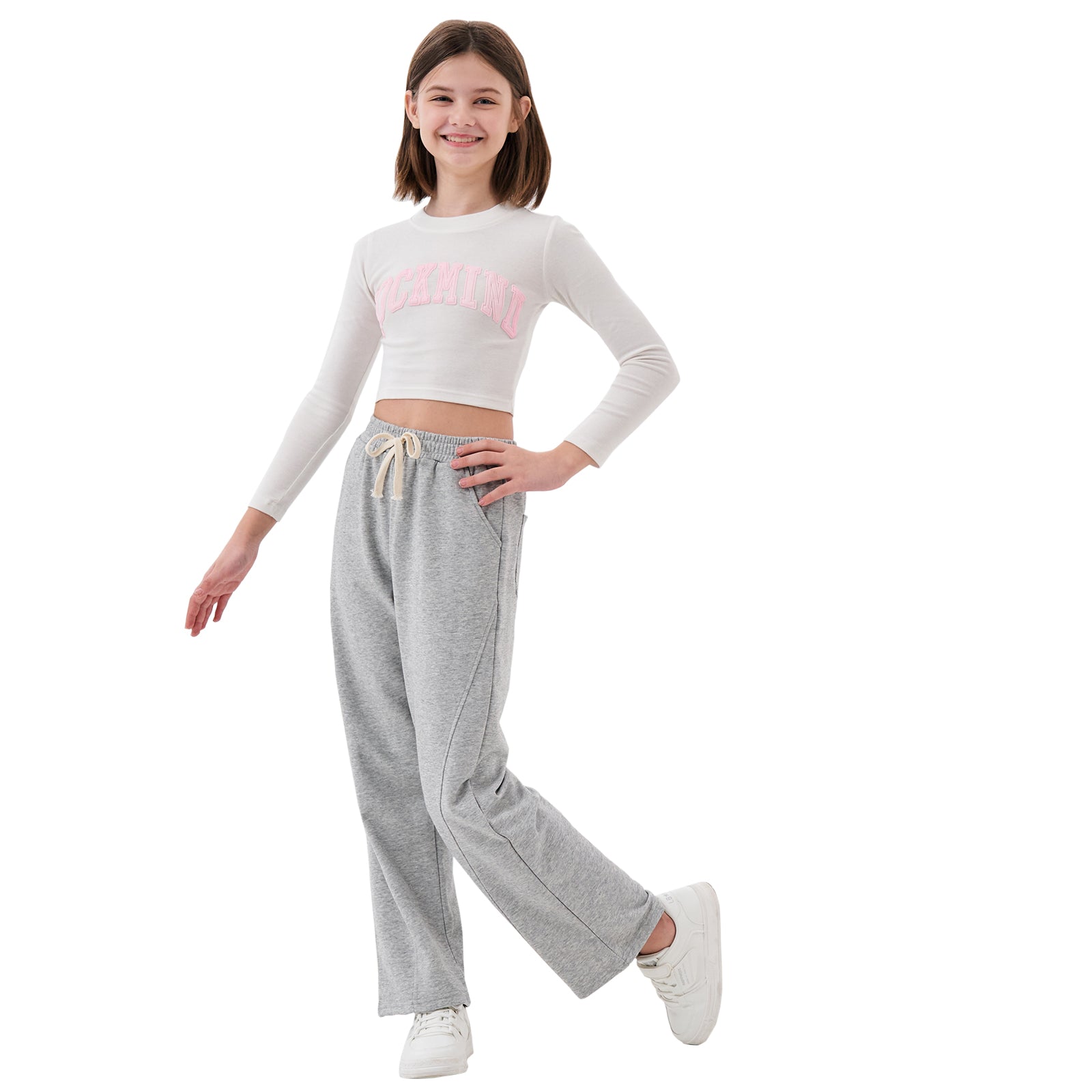 Girls Wide Leg Straight Sweatpants with Pockets