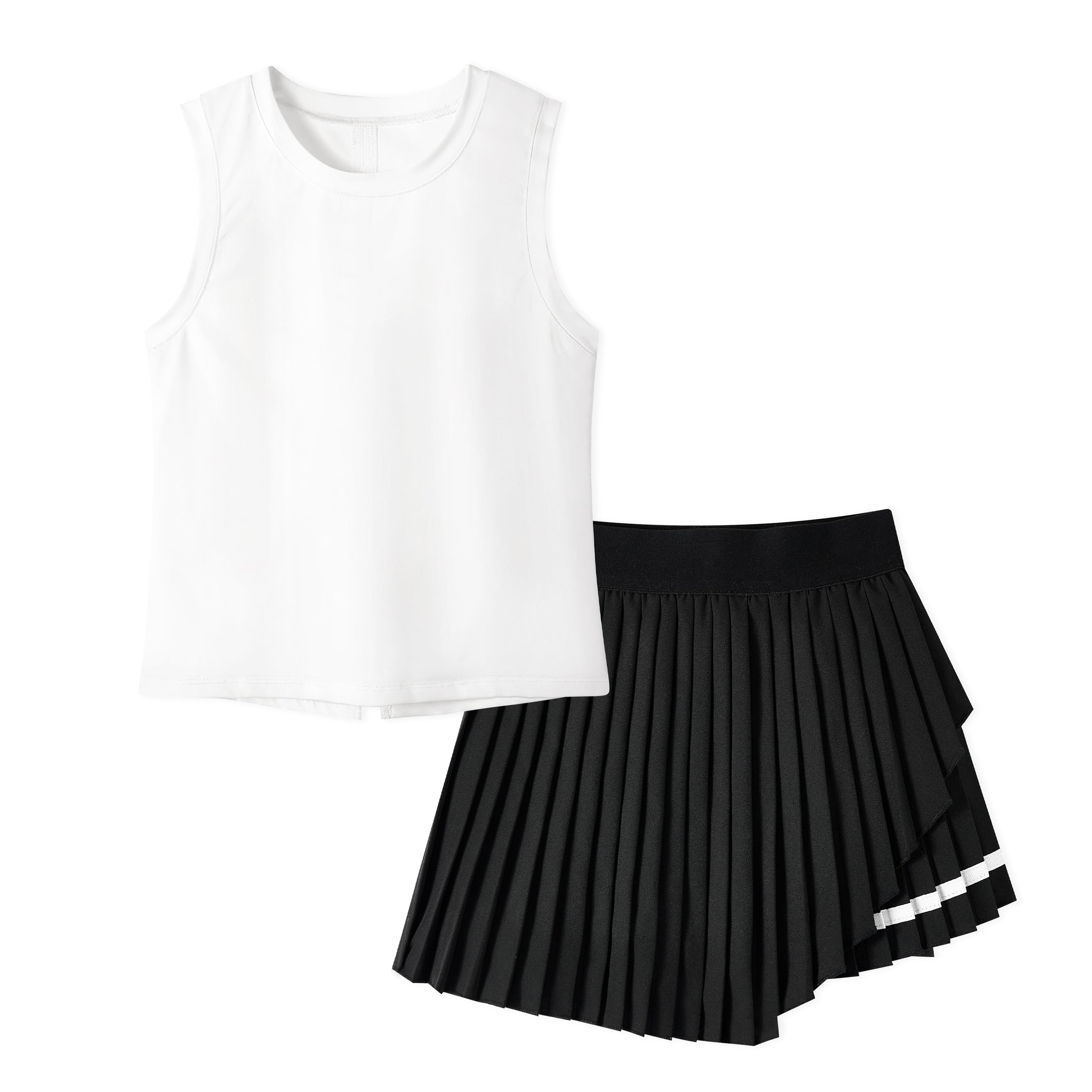 Rolanko Girls Tennis Skirt Set, UPF 50+ Tank Top & Pleated Skirt