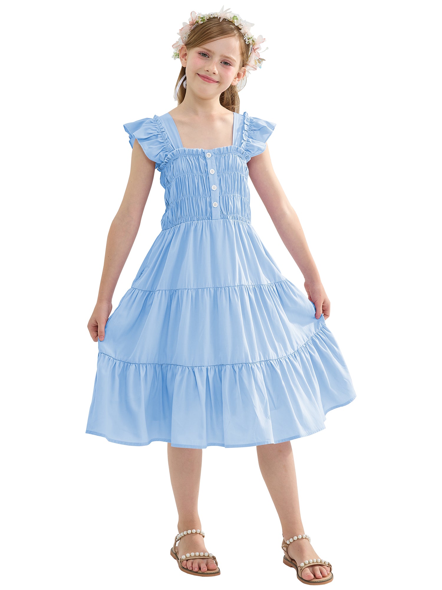 Rolanko Girls' Sleeveless Dress with Pockets