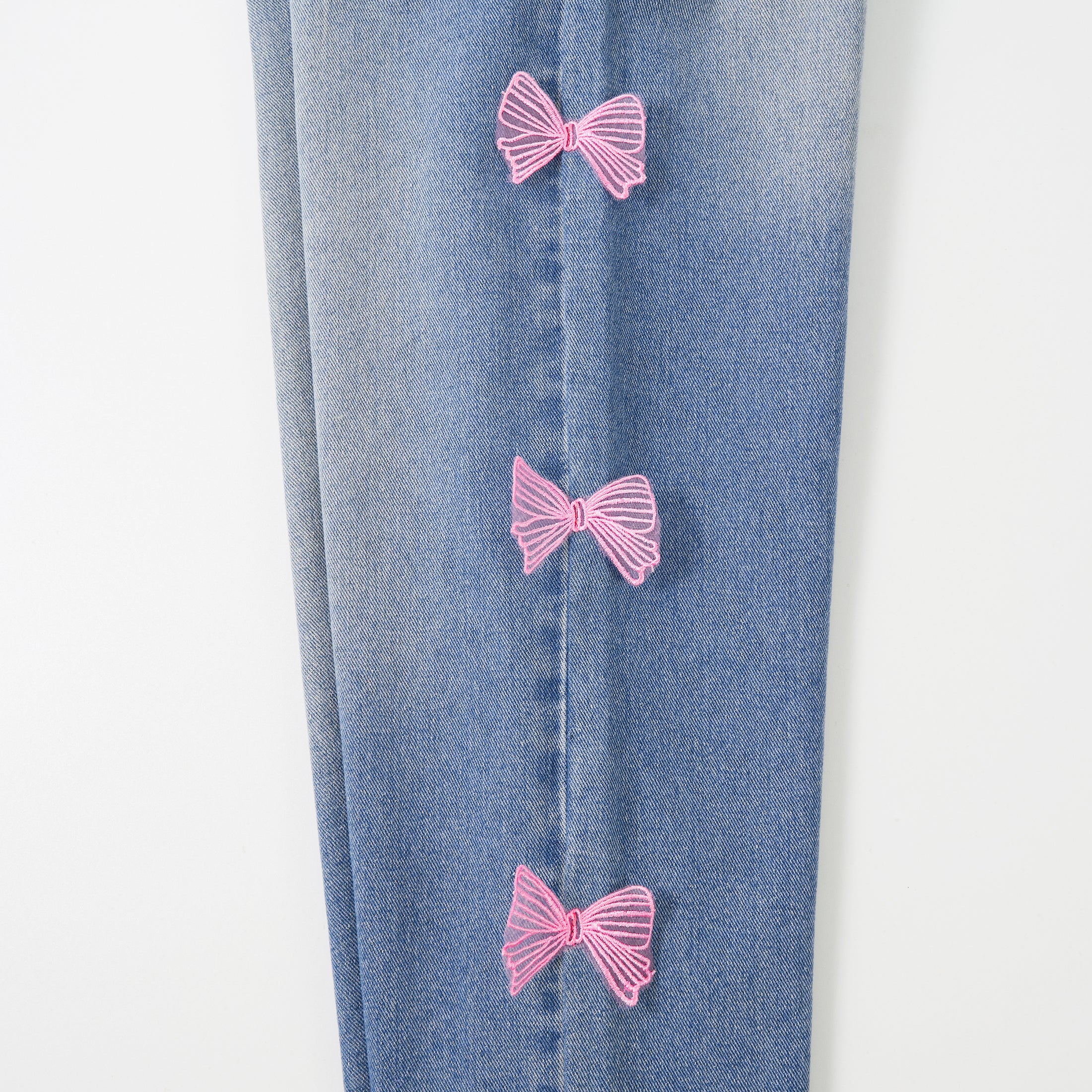 Side Pink Bow Wide Leg Jeans