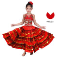 Load image into Gallery viewer, Girls Spanish Flamenco Skirt Gypsy Belly Dancer Performance Costume Set
