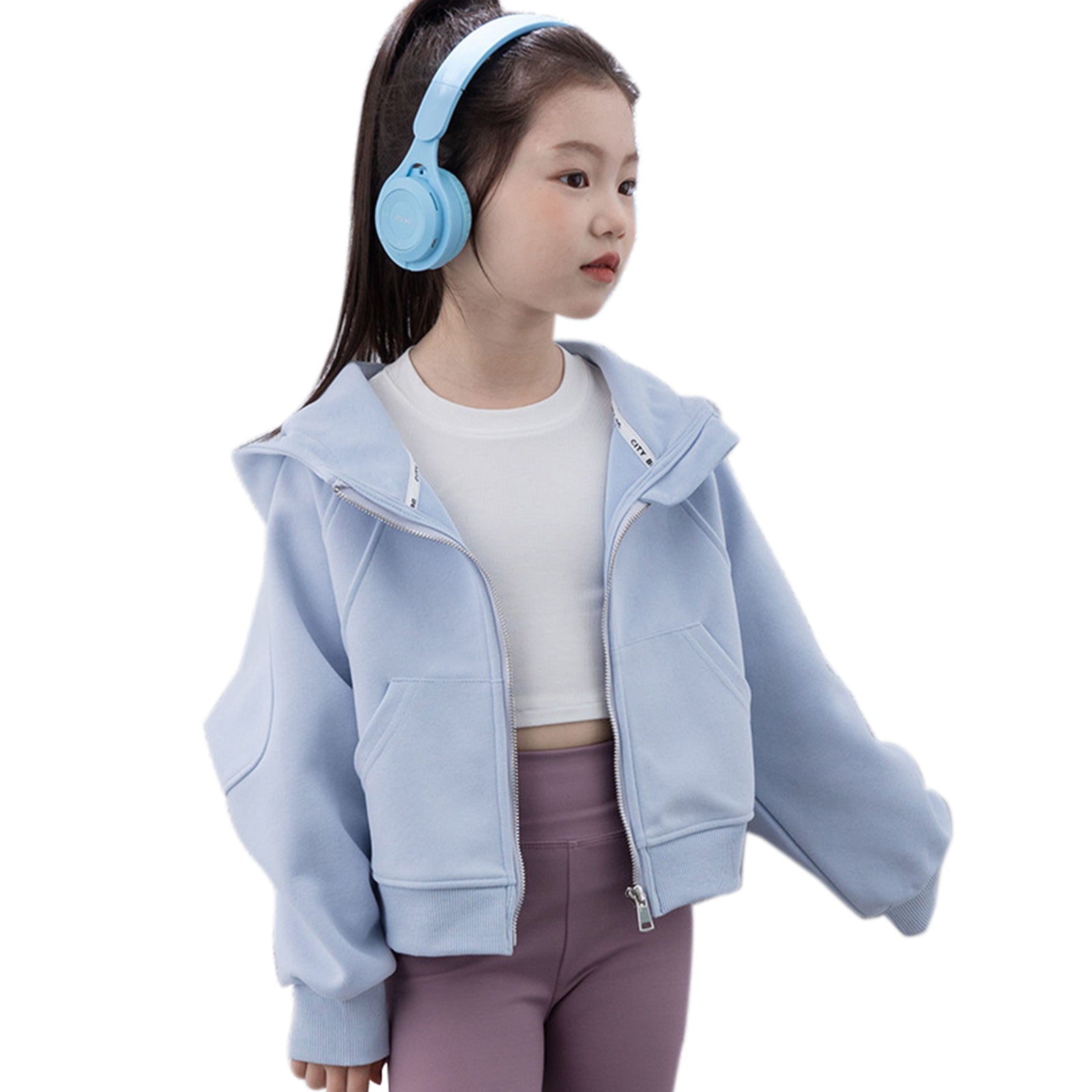 Girls Zip Up Hoodies Cropped with Pocket