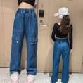 Load image into Gallery viewer, Girls Blue Denim Baggy Cargo Pants
