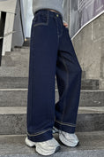 Load image into Gallery viewer, Girls Primary Color Topstitch Basic Denim Wide Leg Pants
