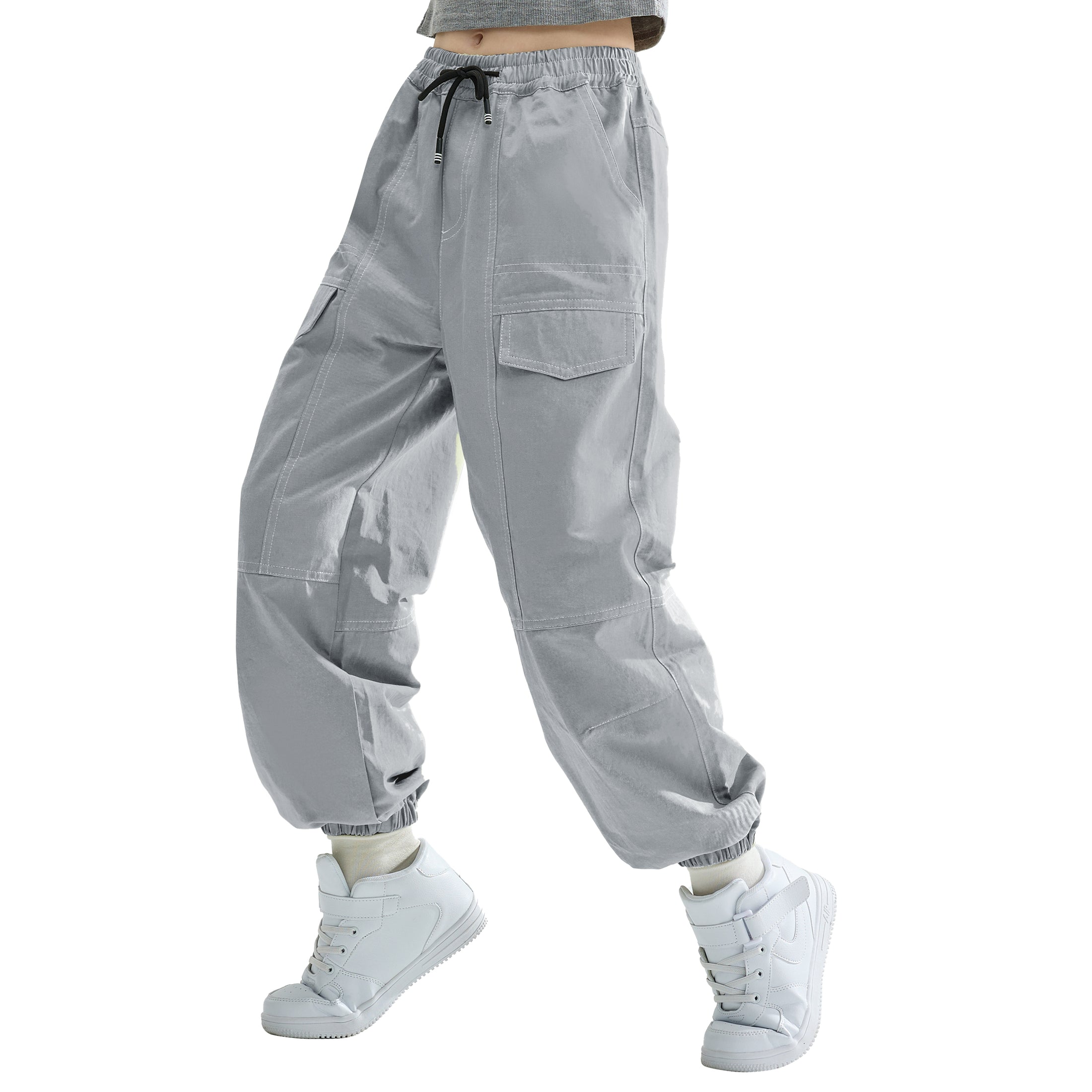 Rolanko Girls Loose Streetwear Hip Hop Dance Cotton Cargo Jogger Pants