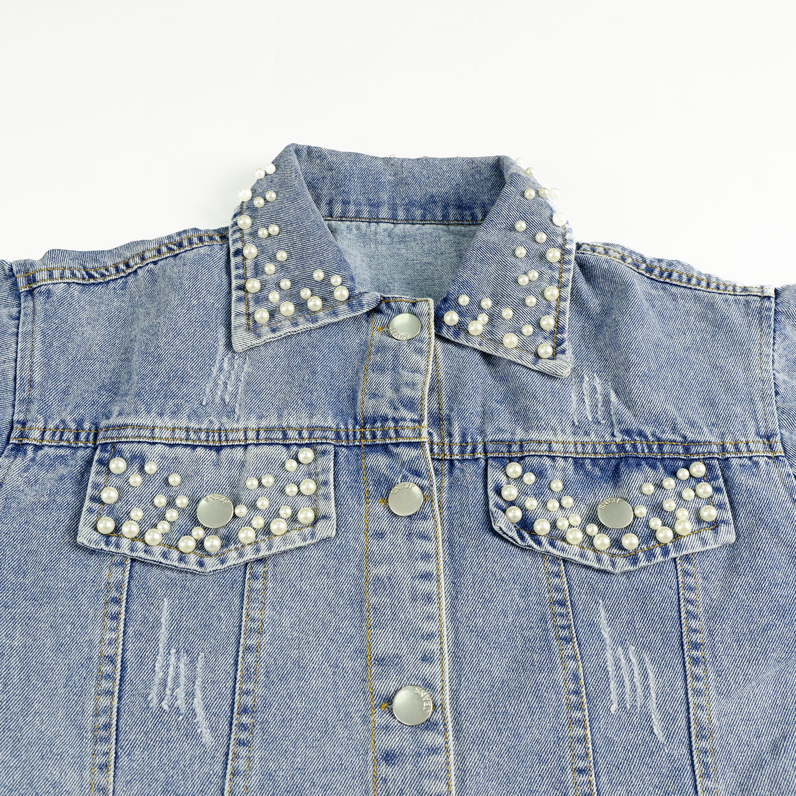 Girls Blue Pearl Denim Jacket