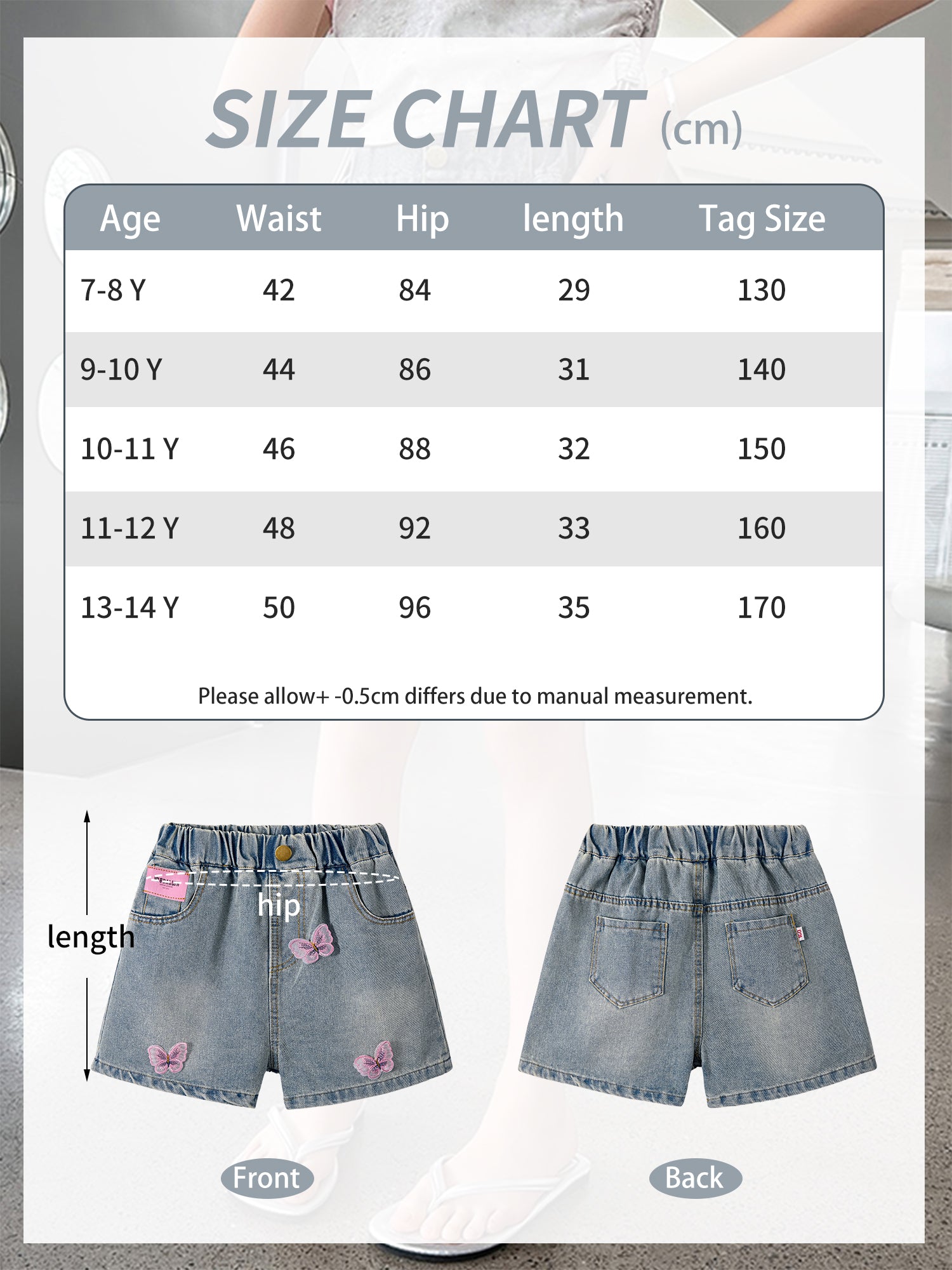 Rolanko Girls Elastic Waist Jean Shorts Wide Leg Baggy Denim Shorts