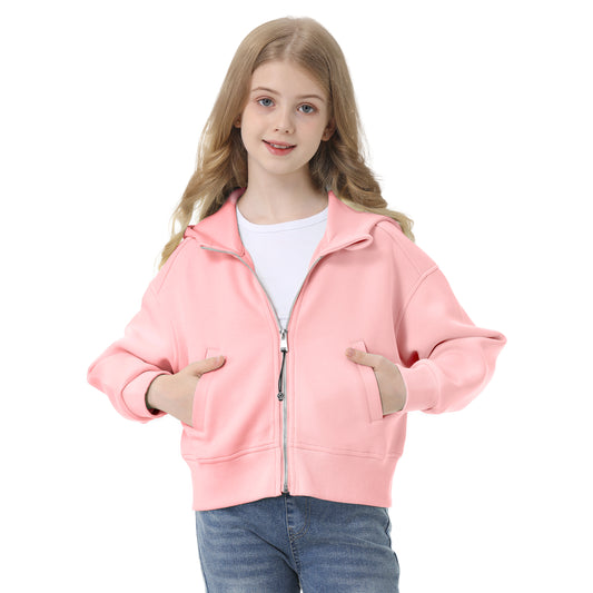 Rolanko Girls Cropped Cozy Long Sleeve Hooded Jacket