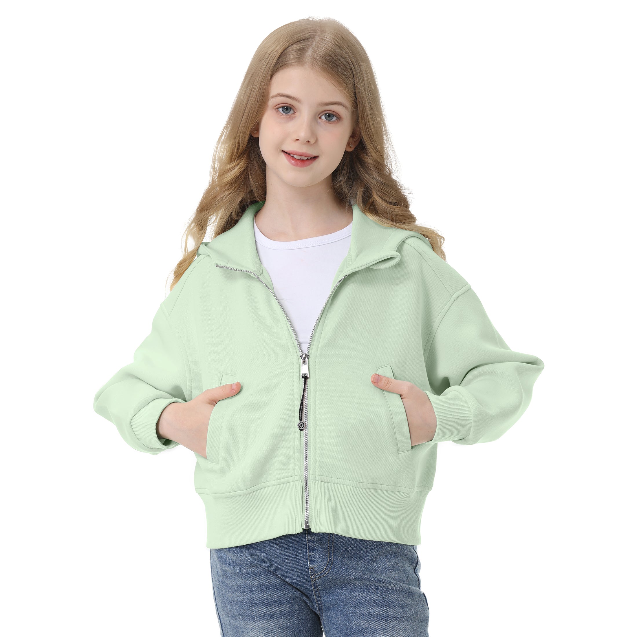 Rolanko Girls Cropped Cozy Long Sleeve Hooded Jacket