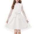 Load image into Gallery viewer, Rolanko Girls Contrast Mesh Puff Long Sleeve A-Line Dress with Belt

