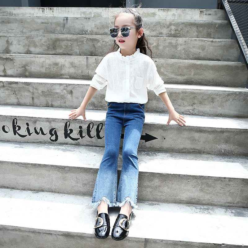 Girl's Blue Gradient Denim Flared Pants