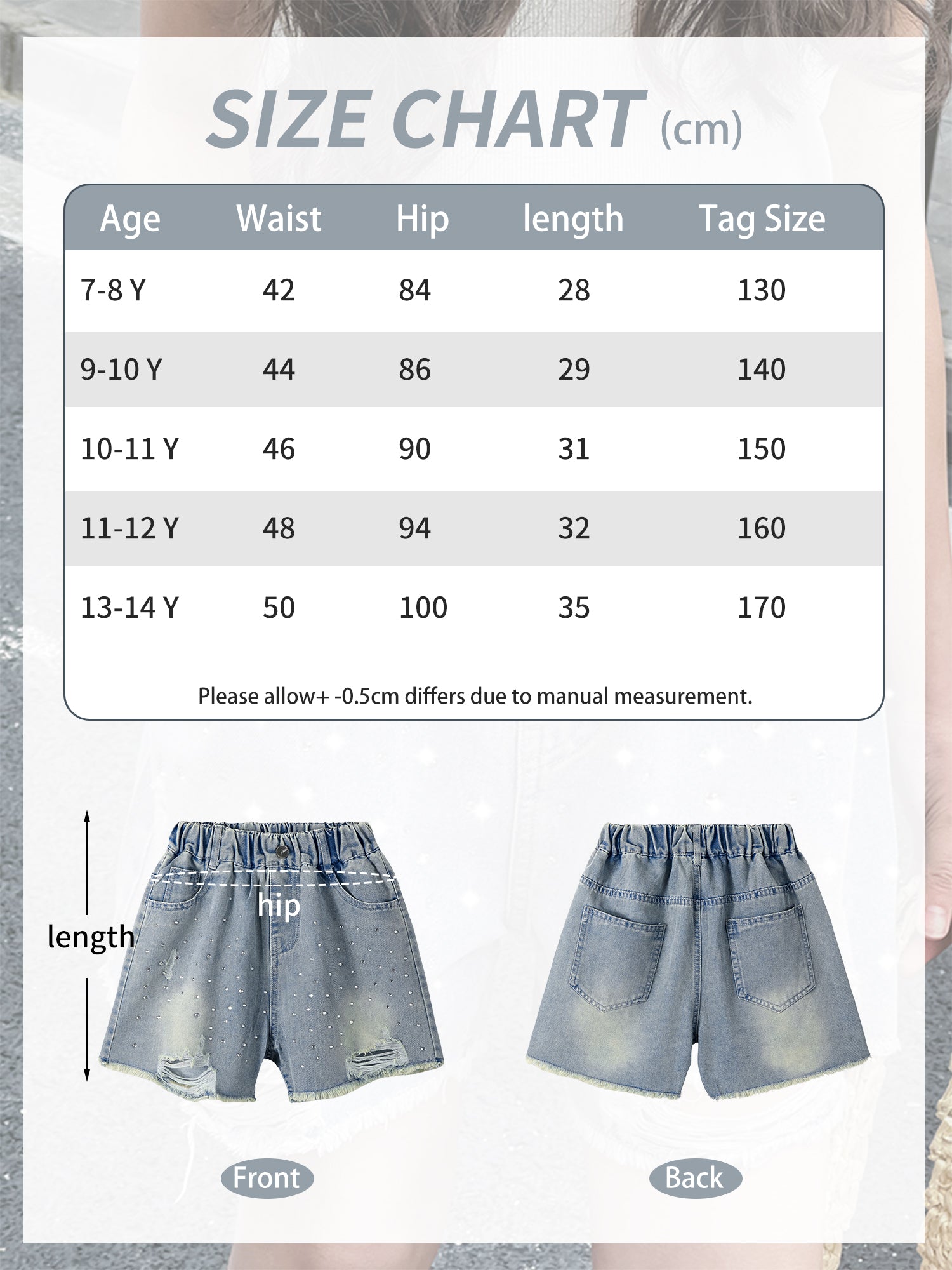 Rolanko Girls Elastic Waist Jean Shorts Wide Leg Baggy Denim Shorts