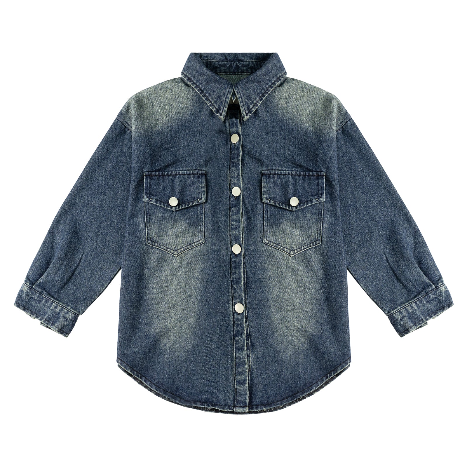 Girls Oversized Fall Denim Shirt with Pockets