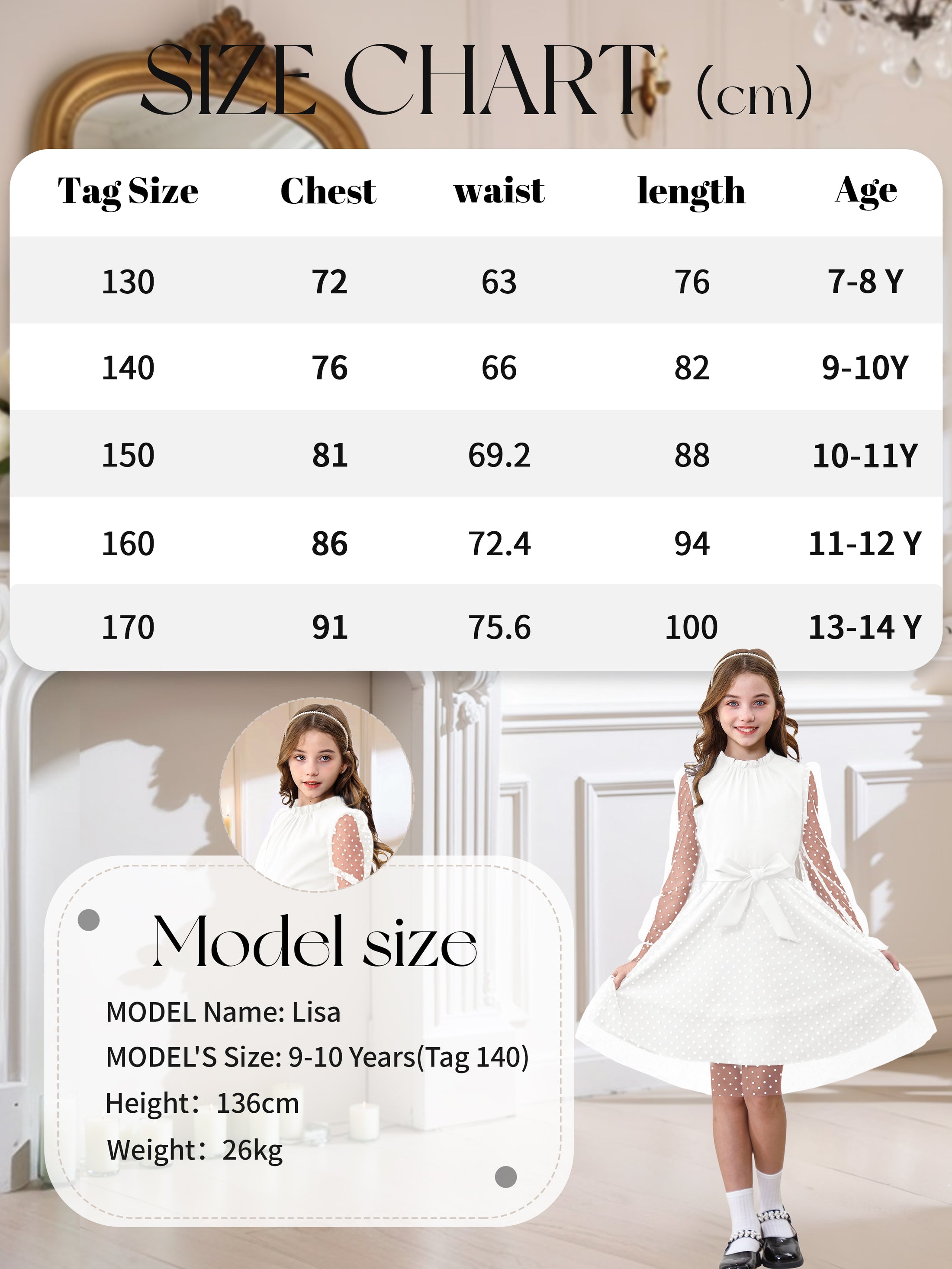 Rolanko Girls Contrast Mesh Puff Long Sleeve A-Line Dress with Belt