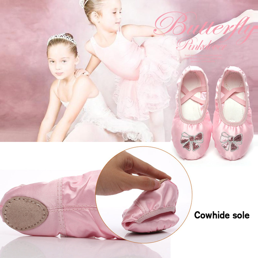 Girls Ballet Flat Shoes Dance Shoes Soft Full Split Sole Pink Bow Ballet Shoes for Kids Girls