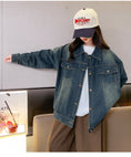 Load image into Gallery viewer, Girls Dark Blue Vintage Classic Denim Jacket
