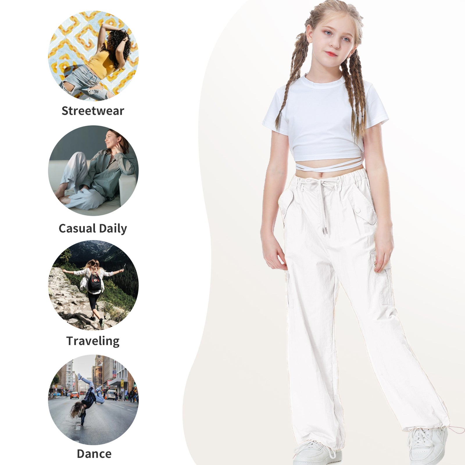 Girl's Baggy Cargo Parachute Trousers