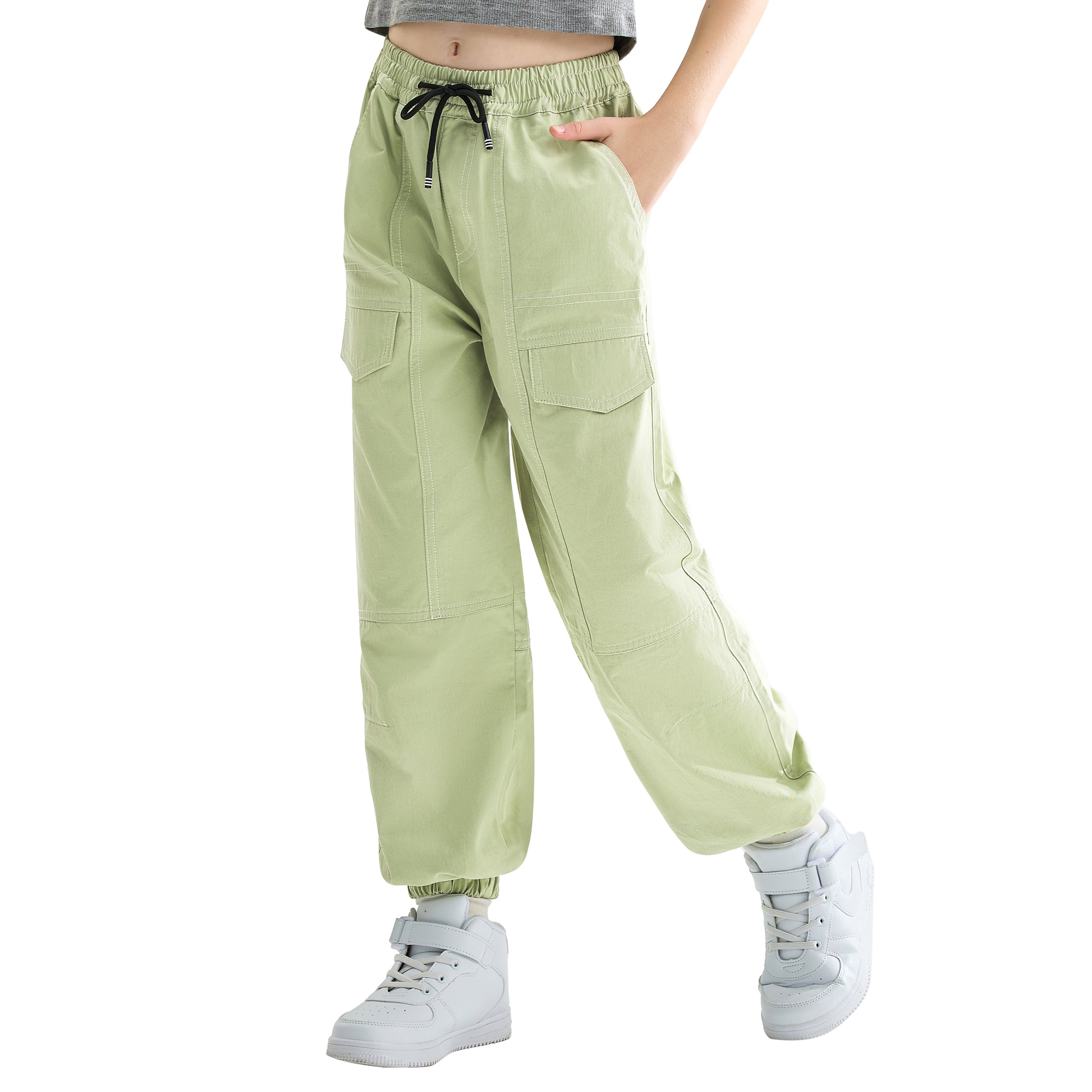 Rolanko Girls Loose Streetwear Hip Hop Dance Cotton Cargo Jogger Pants