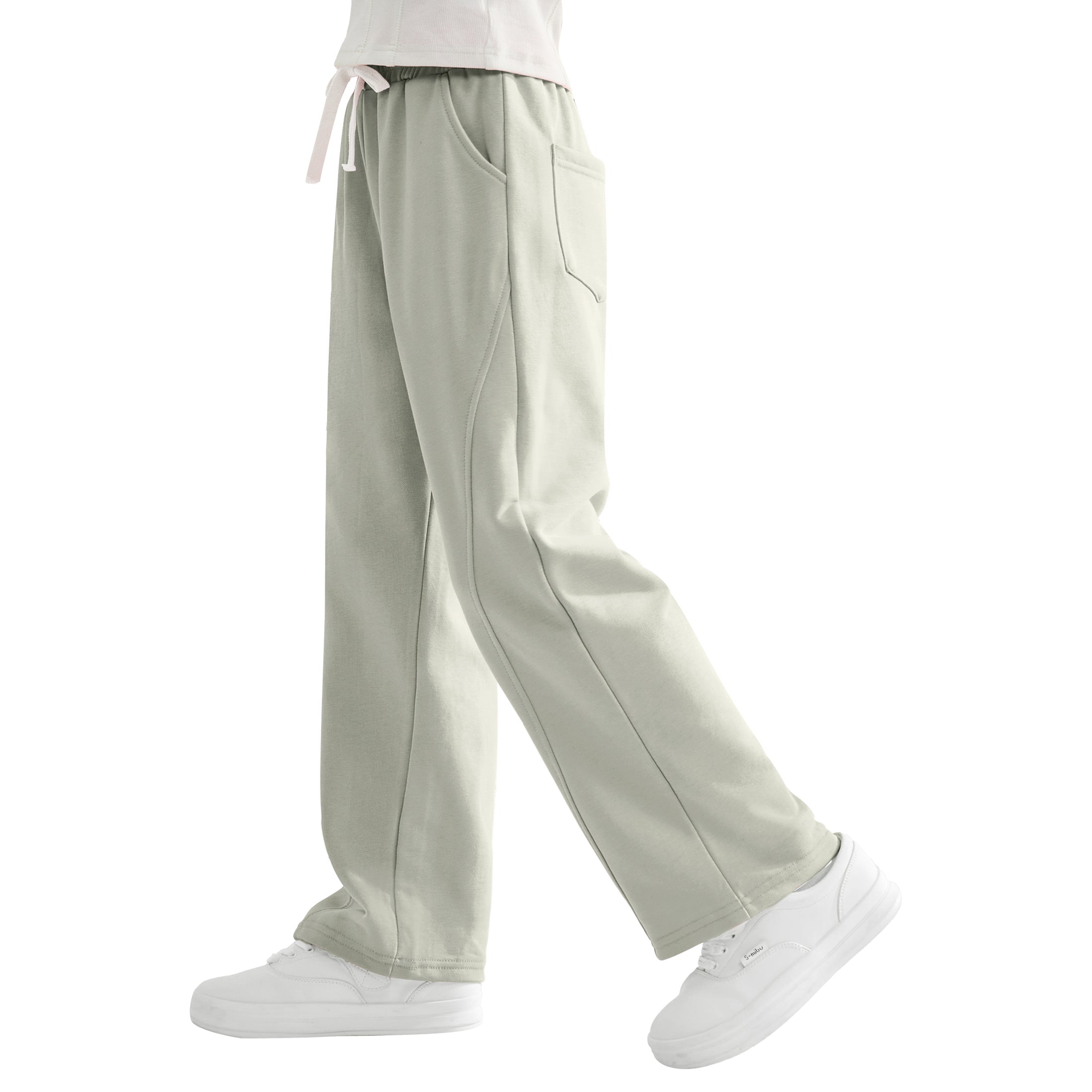 Girls Wide Leg Straight Sweatpants with Pockets