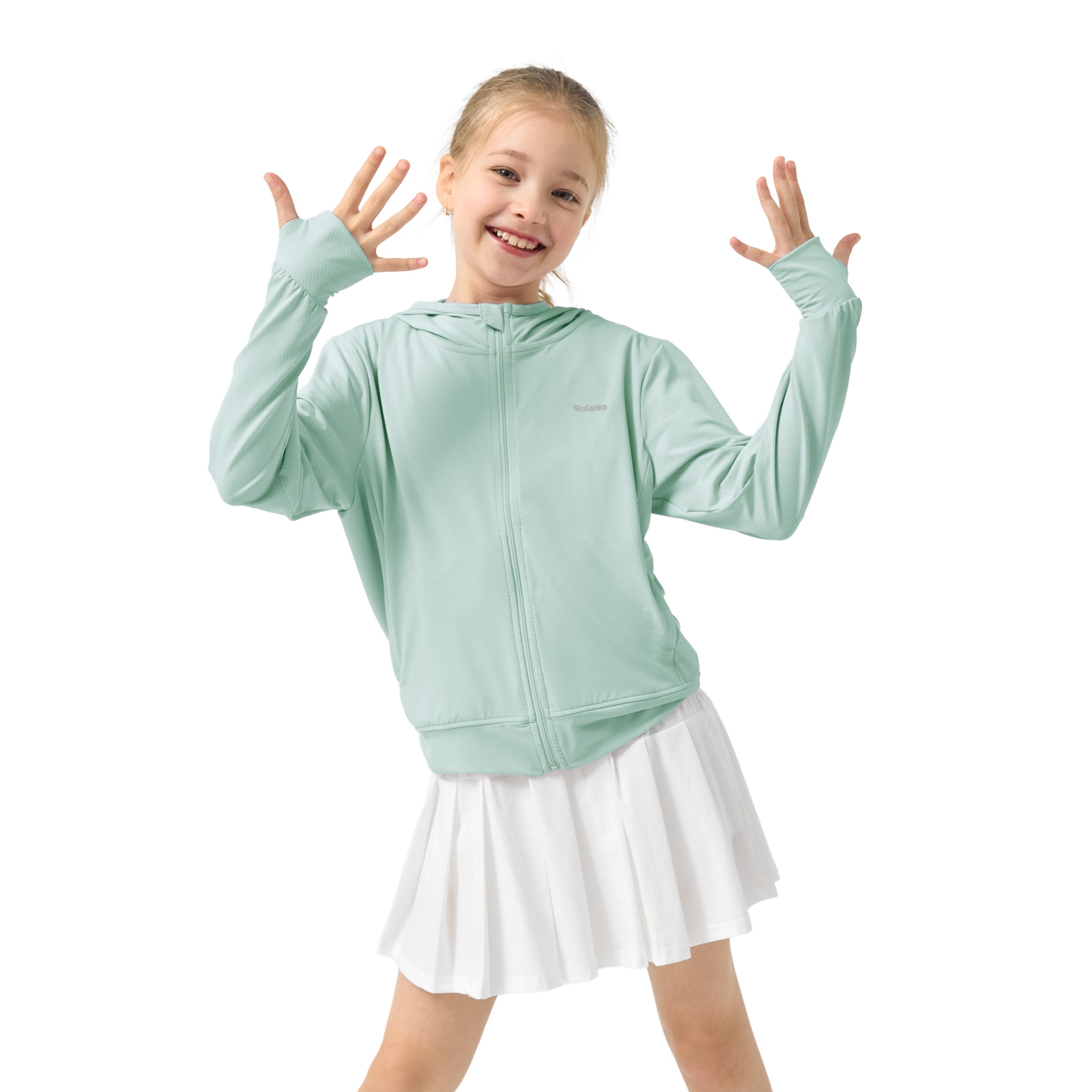 Rolanko Kids Zip Up Sun Hoodie UPF50+ with Thumbholes