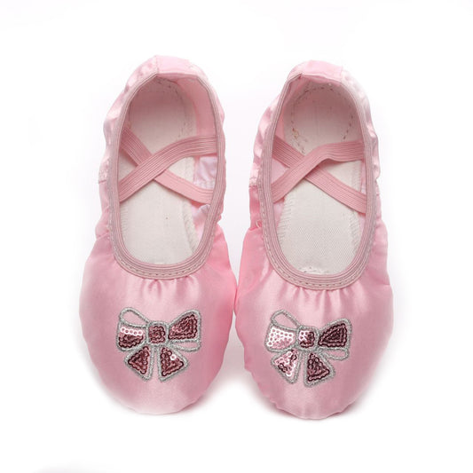 Girls Ballet Flat Shoes Dance Shoes Soft Full Split Sole Pink Bow Ballet Shoes for Kids Girls