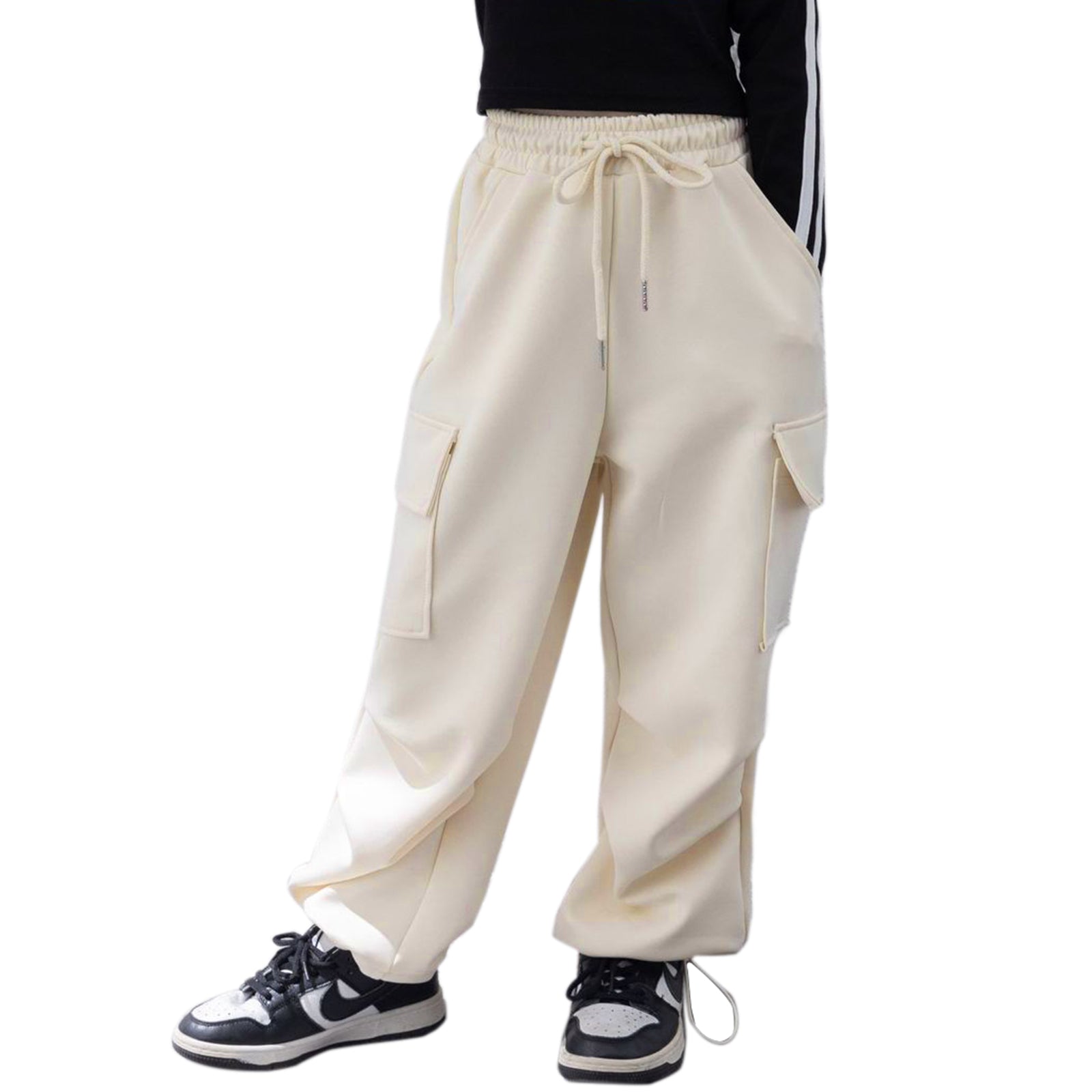 Girls Wide Leg Cargo Sweatpants with Pockets