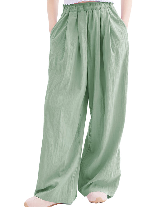 Rolanko Girls Wide Leg Pants Flowy Loose Fit Palazzo Pants for Girls Kids Linen Trousers Casual Beach