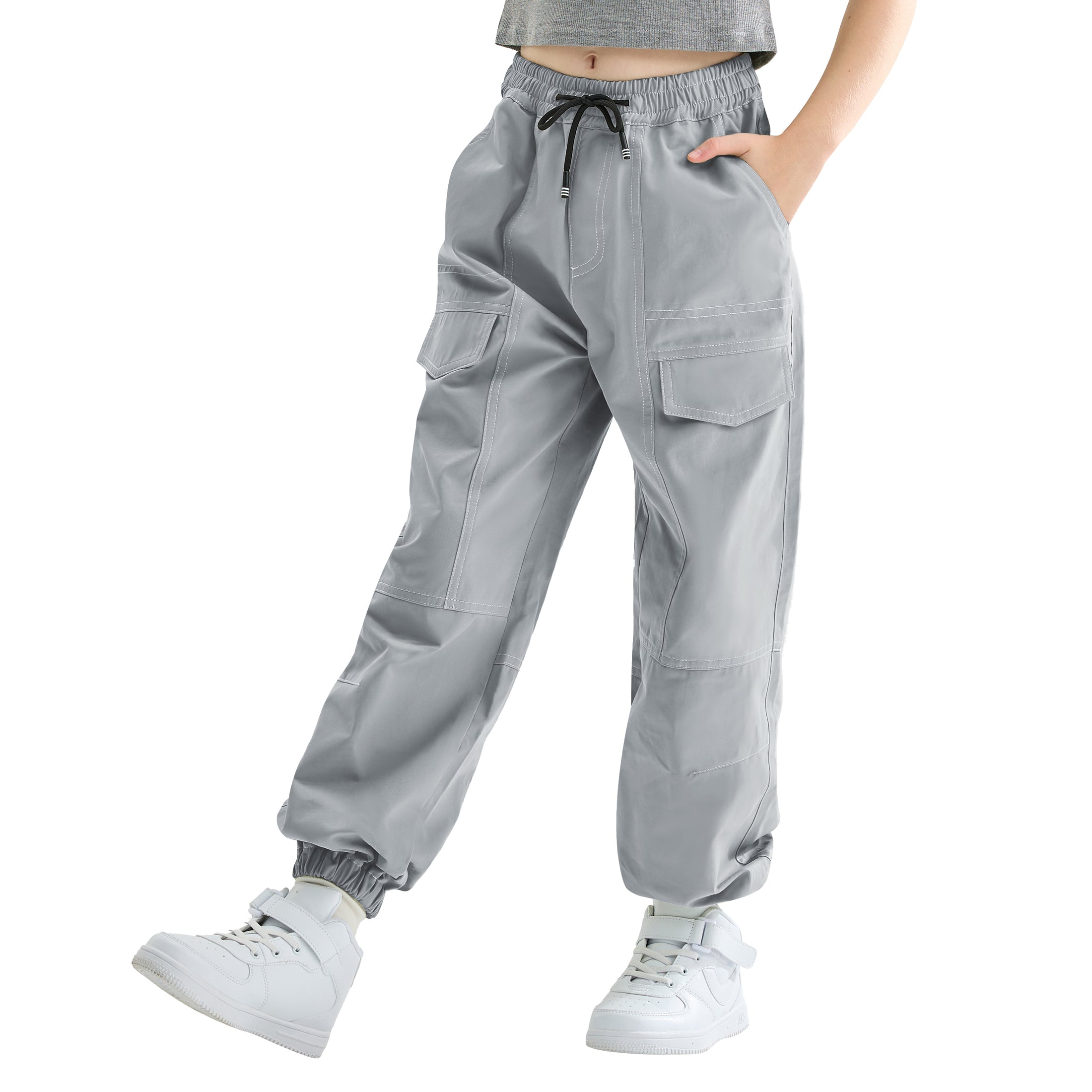 Rolanko Girls Loose Streetwear Hip Hop Dance Cotton Cargo Jogger Pants