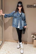 Load image into Gallery viewer, Girls Blue Ribbed Line Denim Jacket
