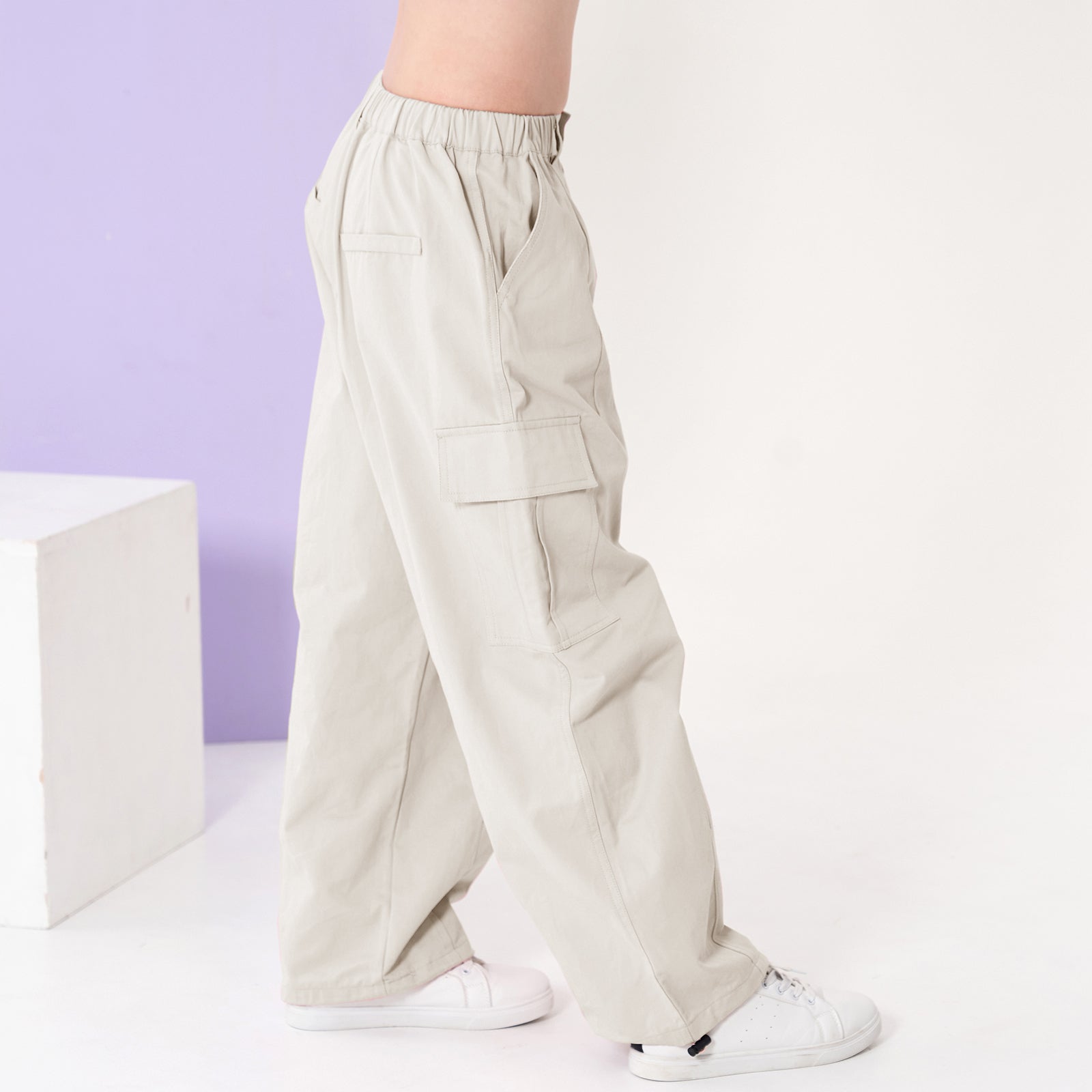 Girl's Elasticated Waist Cargo Trousers with Multi Pockets