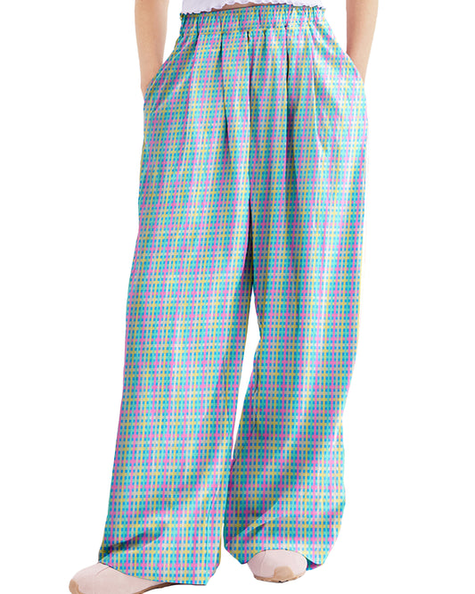 Rolanko Girls Floral Embroidery Lounge Pants - Japanese Style Yamamoto Trousers with Elastic Waist