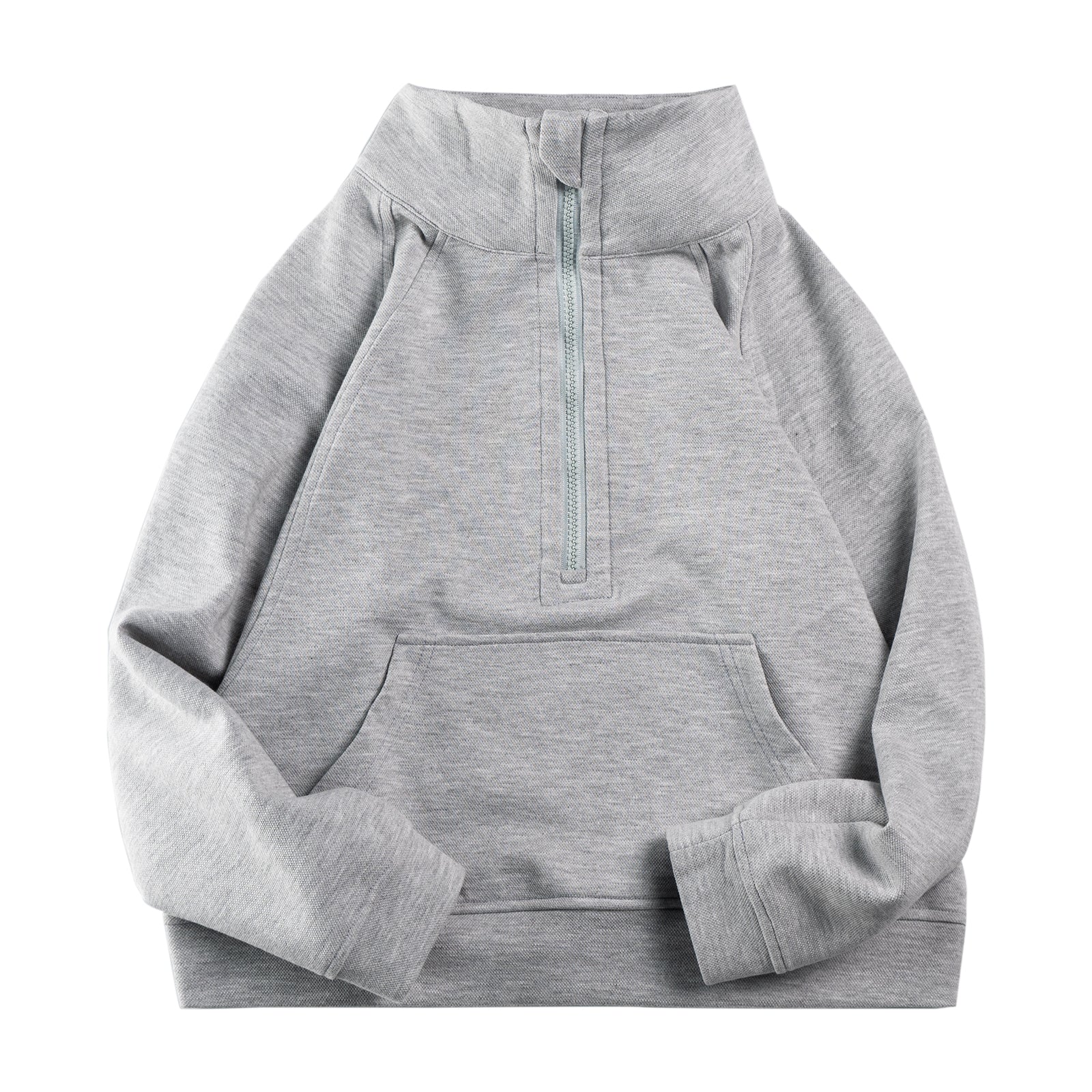 Girls Solid Color Half Zip Half High Neck Sweatshirt