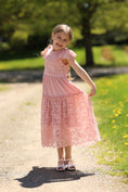 Load image into Gallery viewer, Rolanko Girls Boho Lace Ruffle Sleeve Tiered Flower Maxi Dress with Lining
