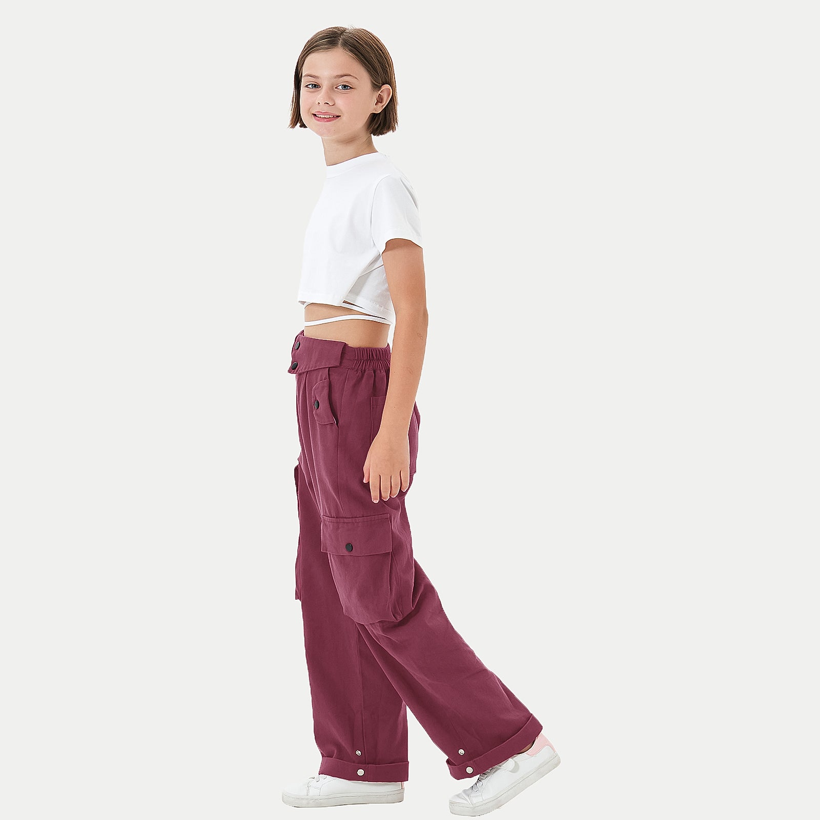 Girls Baggy Cargo High Rise Waist with Multi Pockets Wide Leg Cargos Pants