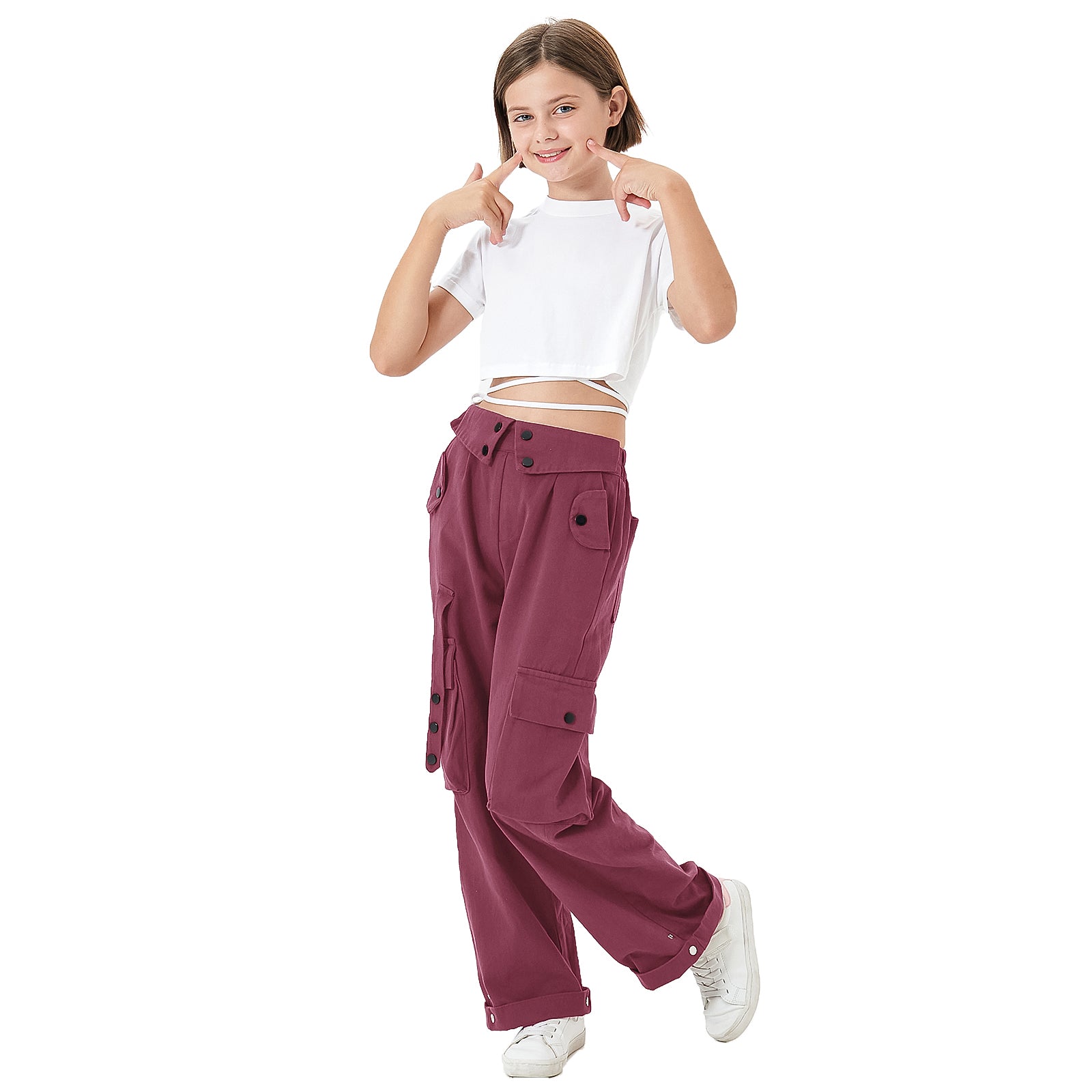 Girls Baggy Cargo High Rise Waist with Multi Pockets Wide Leg Cargos Pants