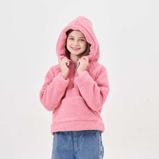 Girls Sherpa Half Zipper Fuzzy Hoodie Sweatshirt