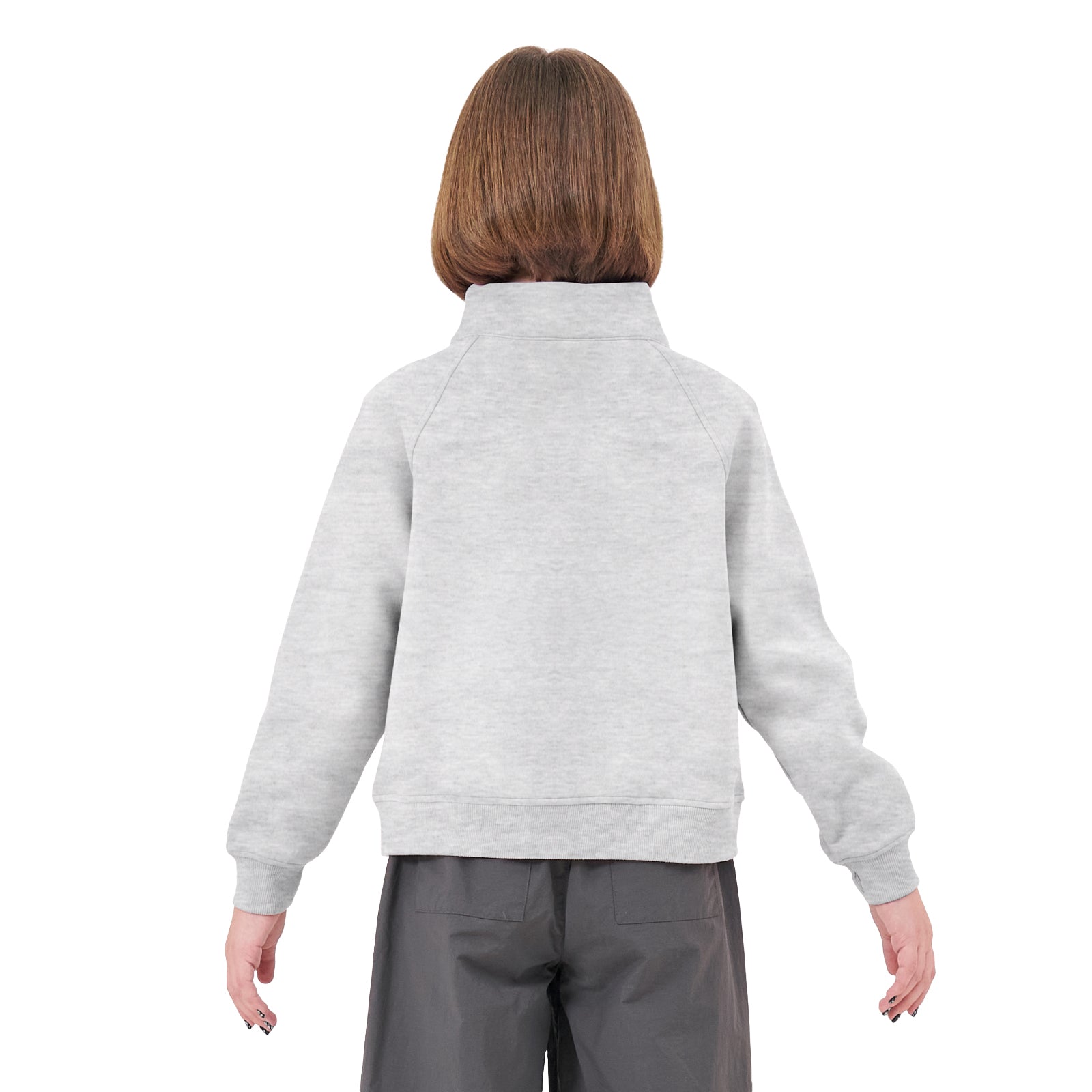 Girls Solid Color Half Zip Half High Neck Sweatshirt