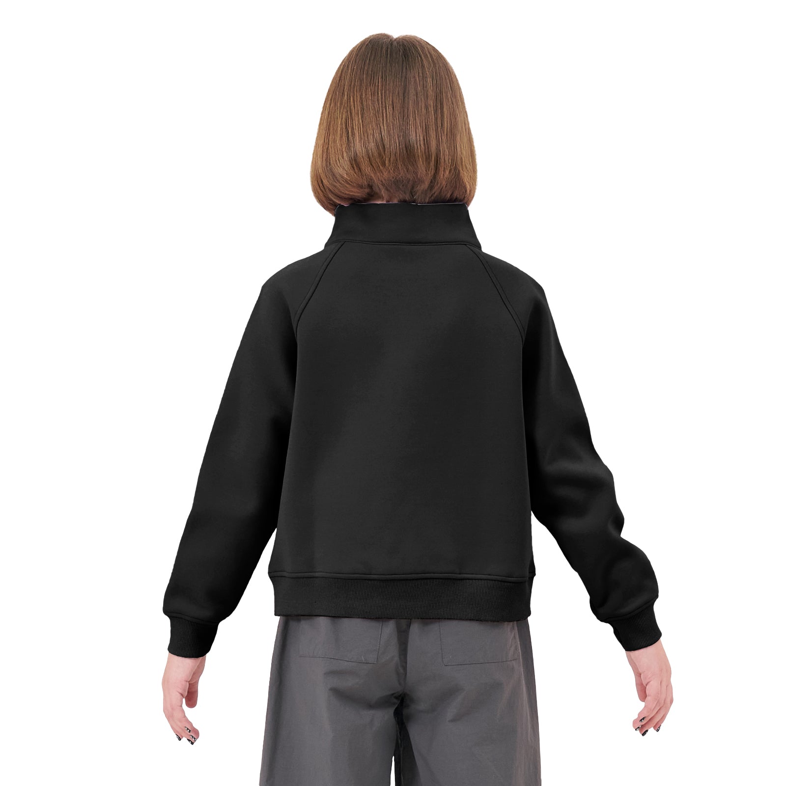 Girls Solid Color Half Zip Half High Neck Sweatshirt