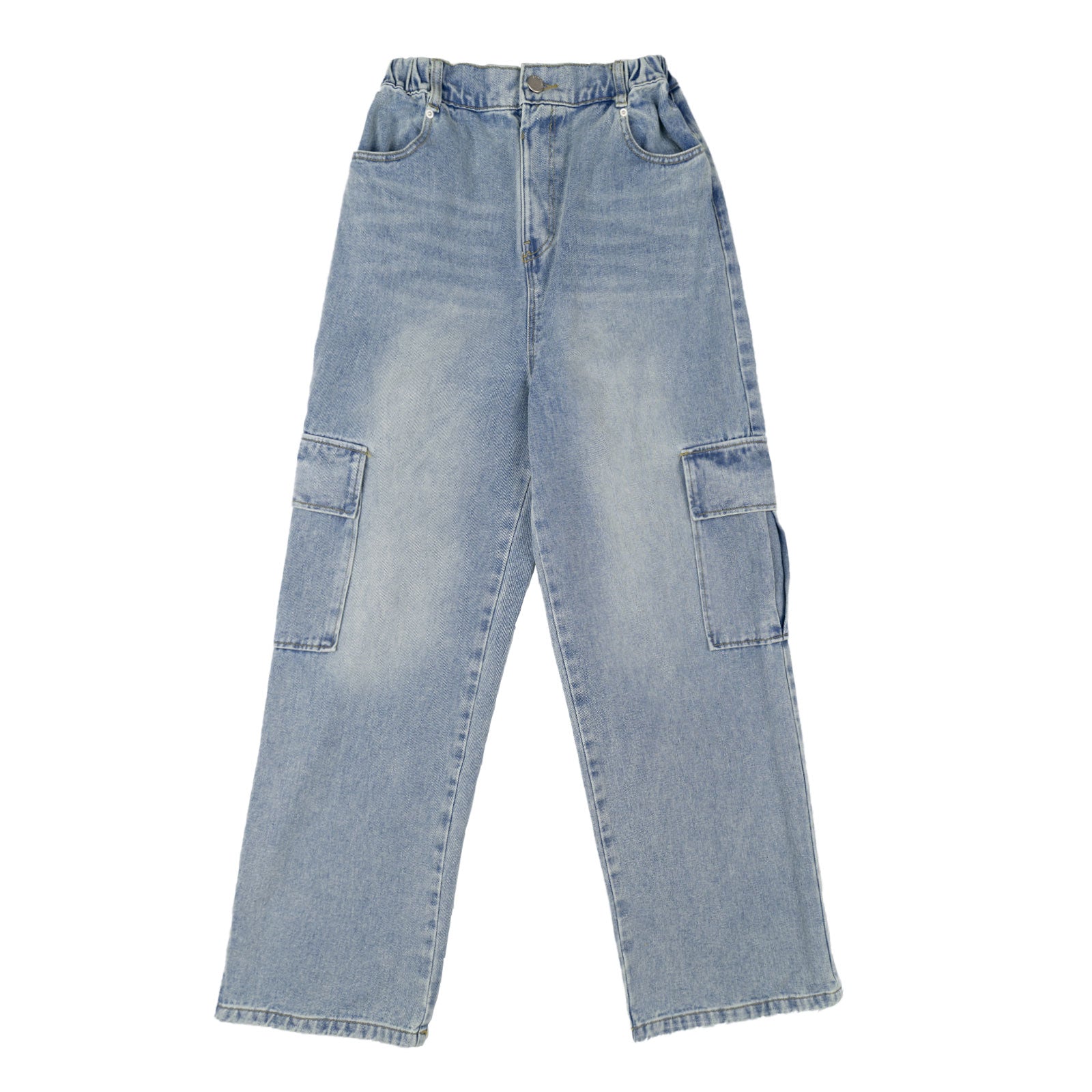 Girls Blue Denim Baggy Cargo Pants