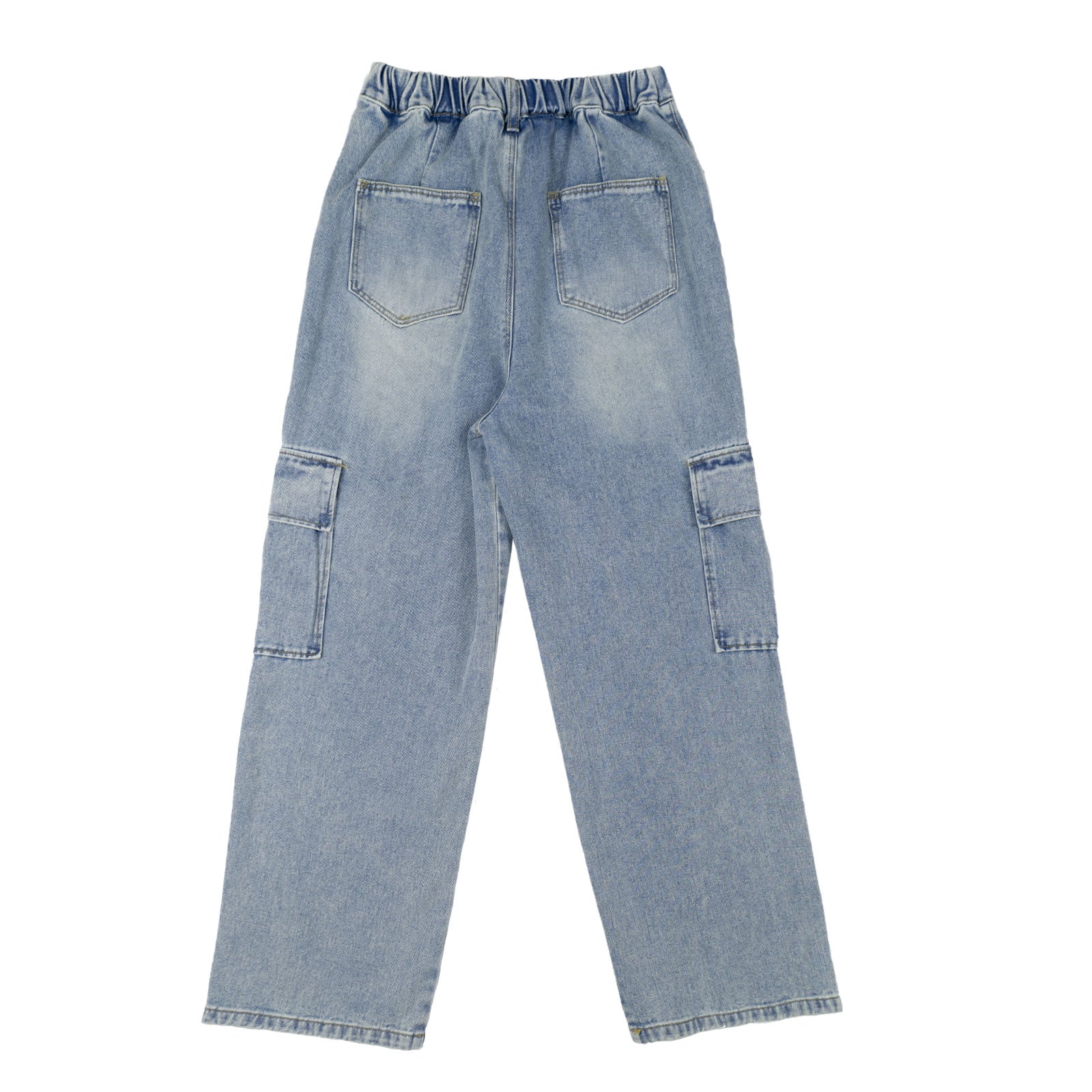 Girls Blue Denim Baggy Cargo Pants