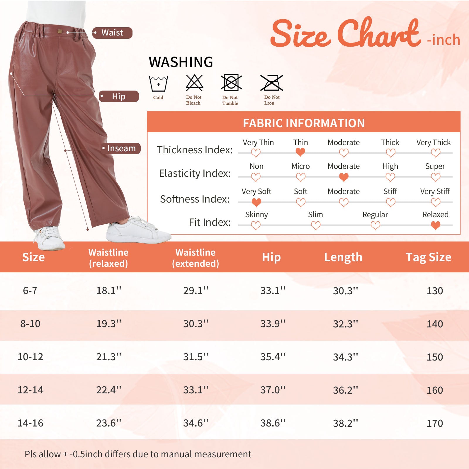 Girls Faux Leather Pants Straight Wide Leg Streetwear Trousers with Pockets