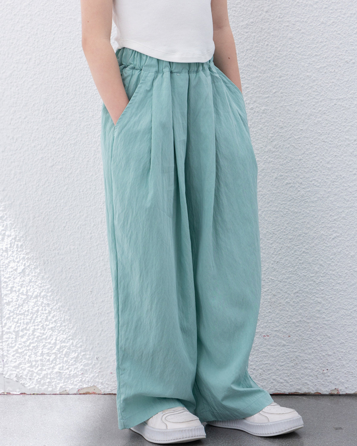 Rolanko Girls Wide Leg Pants Flowy Loose Fit Palazzo Pants for Girls Kids Linen Trousers Casual Beach